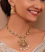 Traditional lakshmi pendant necklace set with pearl jhumka's
