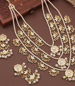 Layered pearl kundan necklace set with chandbali earrings for heavy look