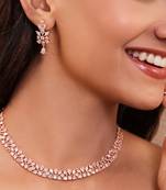 Rose gold floral necklace set with sparkling cz stone earrings