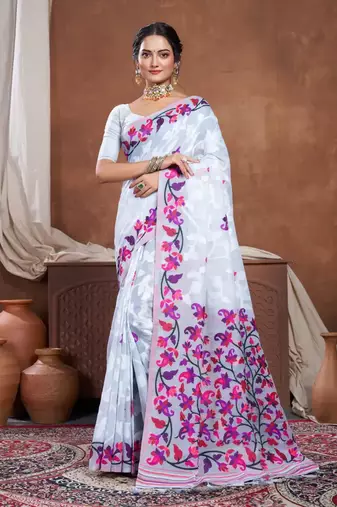 Grey cotton jamdani saree