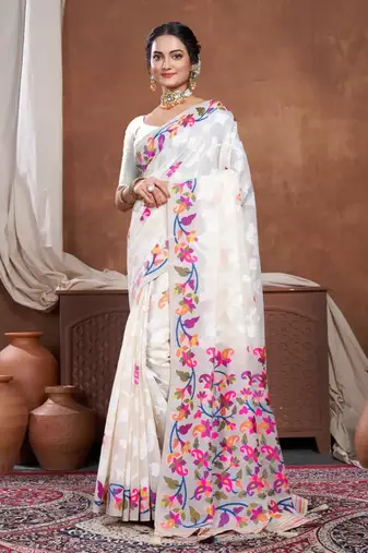 Off-white cotton jamdani saree