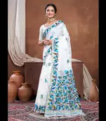 White & Blue cotton jamdani saree
