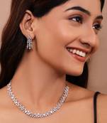Sophisticated pear shaped rhodium necklace set adorned with dazzling cubic zirconia stones