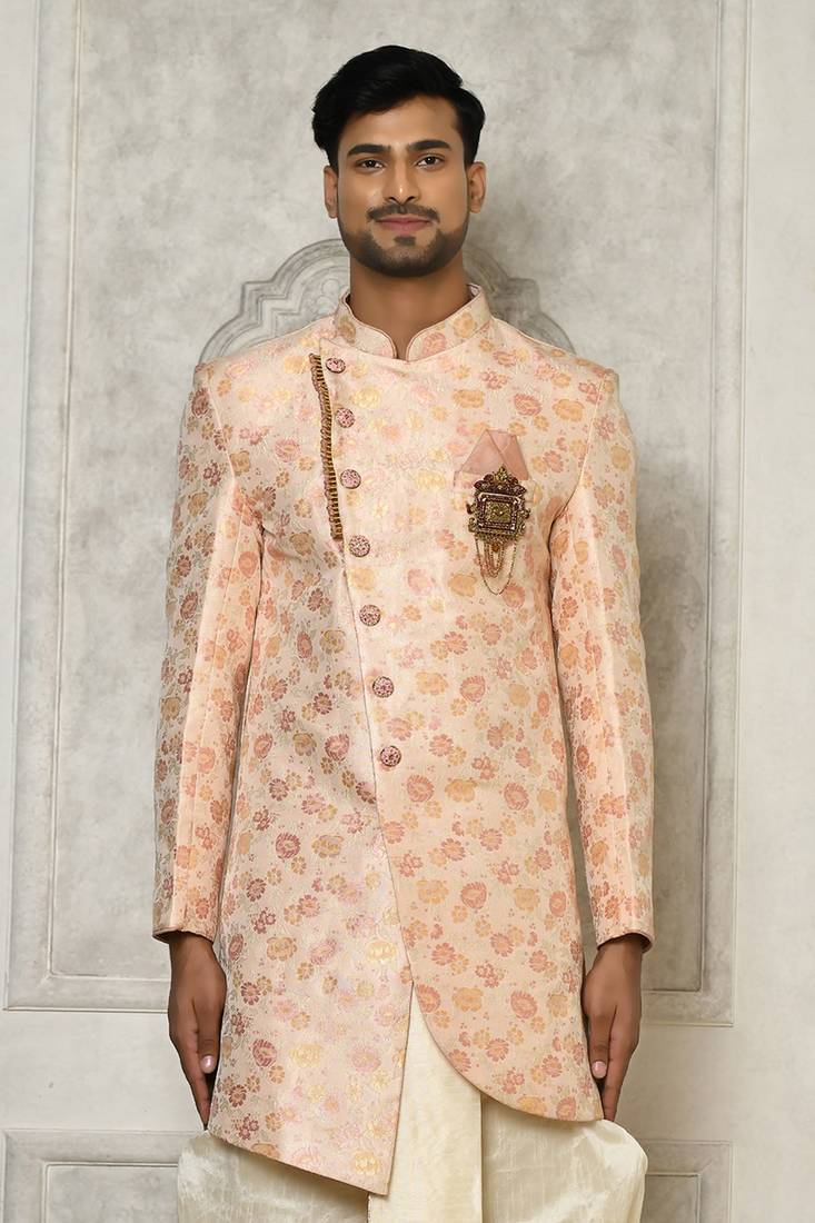 Peach indo western with  pattern work