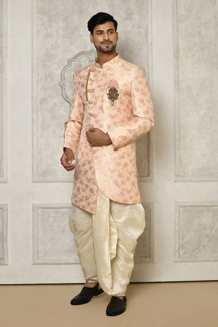 Peach indo western with  pattern work