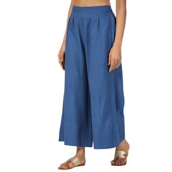 Blue cotton pant elasticated waist regular fit trouser 1