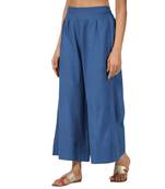Blue cotton pant elasticated waist regular fit trouser