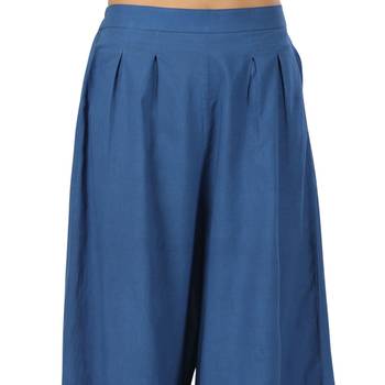 Blue cotton pant elasticated waist regular fit trouser 2
