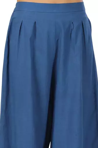 Blue cotton pant elasticated waist regular fit trouser