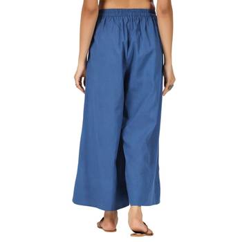 Blue cotton pant elasticated waist regular fit trouser 3