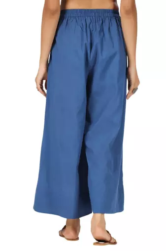 Blue cotton pant elasticated waist regular fit trouser
