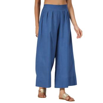 Blue cotton pant elasticated waist regular fit trouser 4