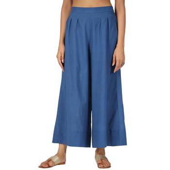 Blue cotton pant elasticated waist regular fit trouser 5