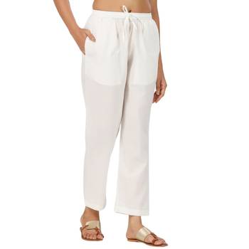 ivory cotton pant elasticated waist regular fit trouser 1