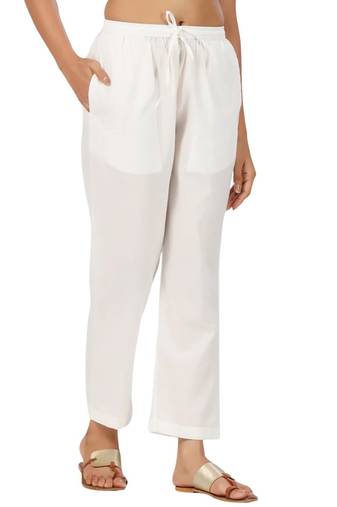ivory cotton pant elasticated waist regular fit trouser