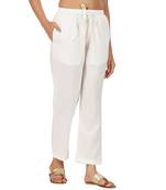 ivory cotton pant elasticated waist regular fit trouser