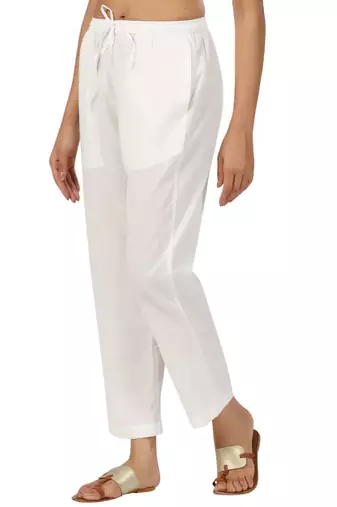 ivory cotton pant elasticated waist regular fit trouser