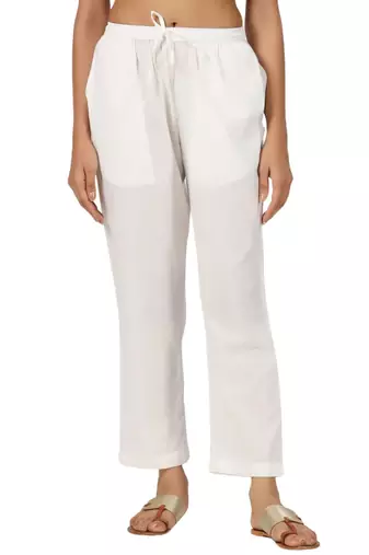 ivory cotton pant elasticated waist regular fit trouser