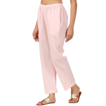 pink cotton pant elasticated waist regular fit trouser 1
