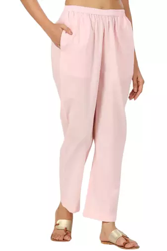 pink cotton pant elasticated waist regular fit trouser