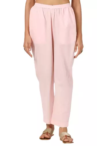 pink cotton pant elasticated waist regular fit trouser