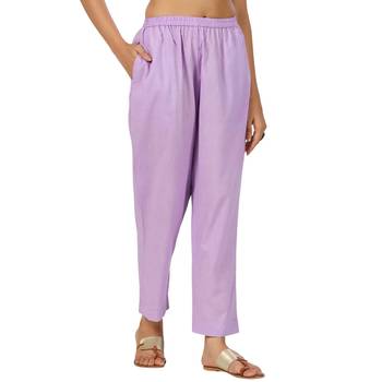 purple cotton pant elasticated waist regular fit trouser 1