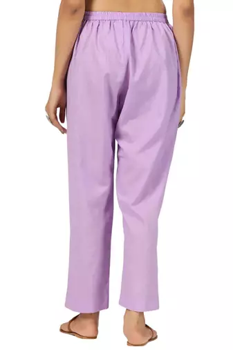 purple cotton pant elasticated waist regular fit trouser
