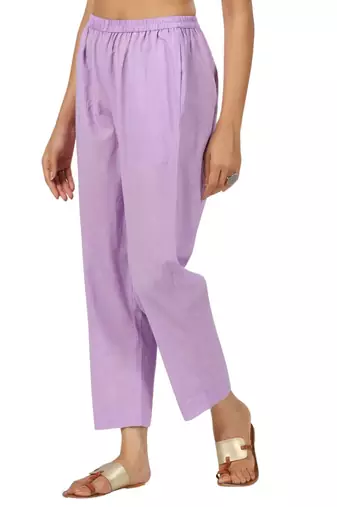 purple cotton pant elasticated waist regular fit trouser