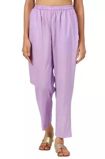 purple cotton pant elasticated waist regular fit trouser