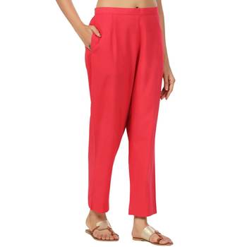 red cotton pant elasticated waist regular fit trouser 1