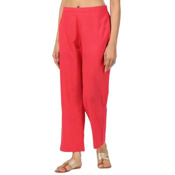 red cotton pant elasticated waist regular fit trouser 2