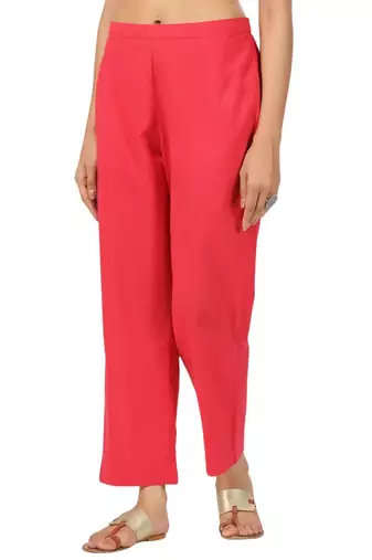 red cotton pant elasticated waist regular fit trouser