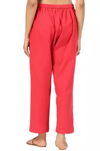 red cotton pant elasticated waist regular fit trouser