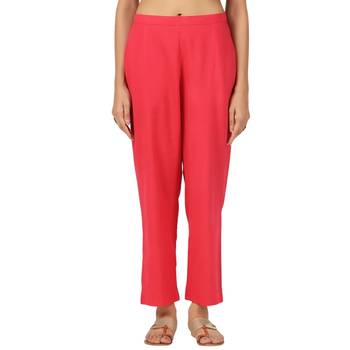 red cotton pant elasticated waist regular fit trouser 4
