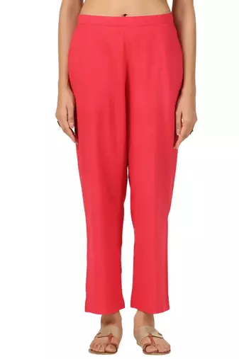 red cotton pant elasticated waist regular fit trouser