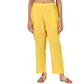 yellow cotton pant elasticated waist regular fit trouser 1