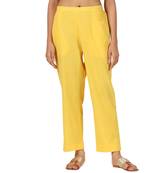 yellow cotton pant elasticated waist regular fit trouser