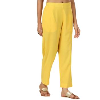 yellow cotton pant elasticated waist regular fit trouser 2