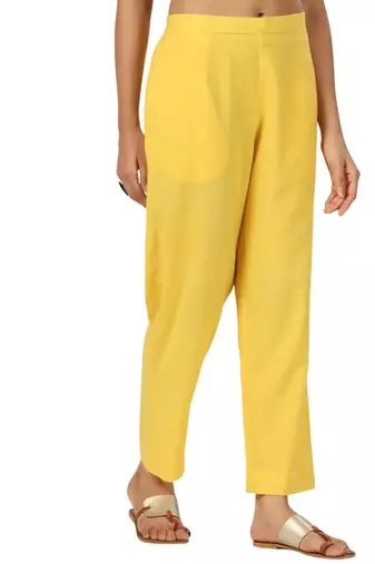 yellow cotton pant elasticated waist regular fit trouser