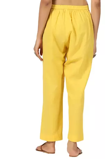yellow cotton pant elasticated waist regular fit trouser