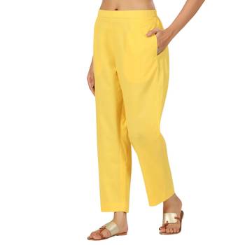 yellow cotton pant elasticated waist regular fit trouser 5