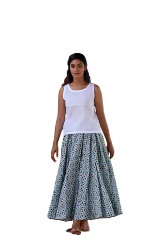 ethnic wear printed regular fit and flared full length long cotton skirt