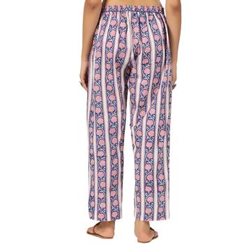 Blue border floral printed cotton pant elastic waist full length trouser 2