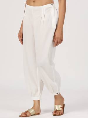 white herum cotton pant elasticated waist regular fit trouser 1