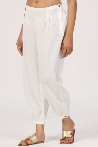 white herum cotton pant elasticated waist regular fit trouser