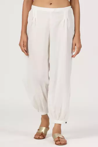 white herum cotton pant elasticated waist regular fit trouser
