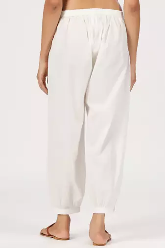 white herum cotton pant elasticated waist regular fit trouser