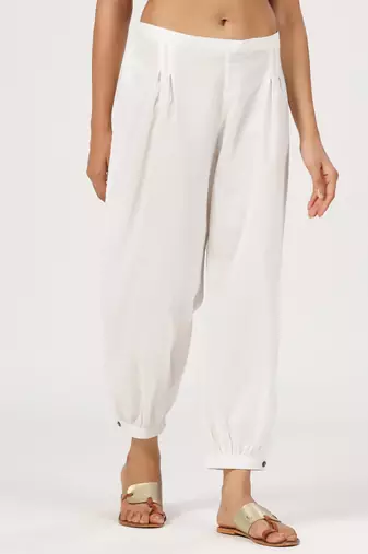 white herum cotton pant elasticated waist regular fit trouser