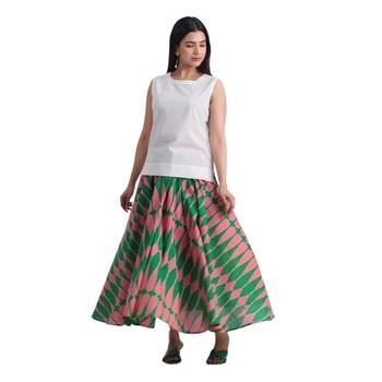 Printed flared full length long cotton skirt 1