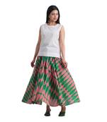 Printed flared full length long cotton skirt